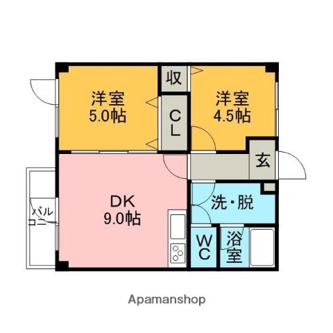 コーポハーバー(2DK/3階)の間取り写真