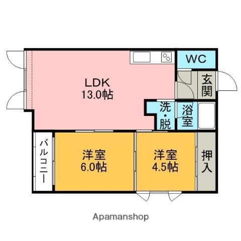 ロックリバー(2LDK/2階)の間取り写真