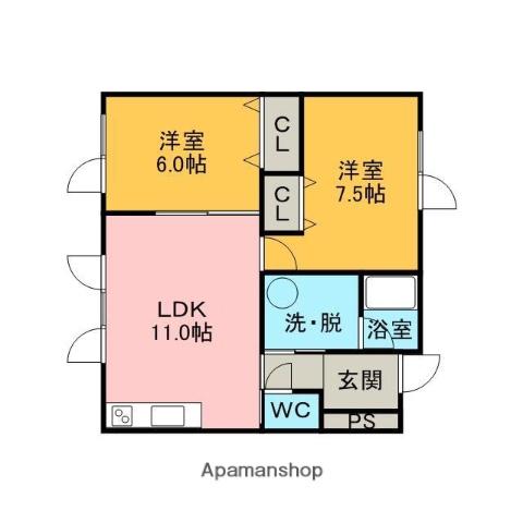 エステート中島(2LDK/2階)の間取り写真