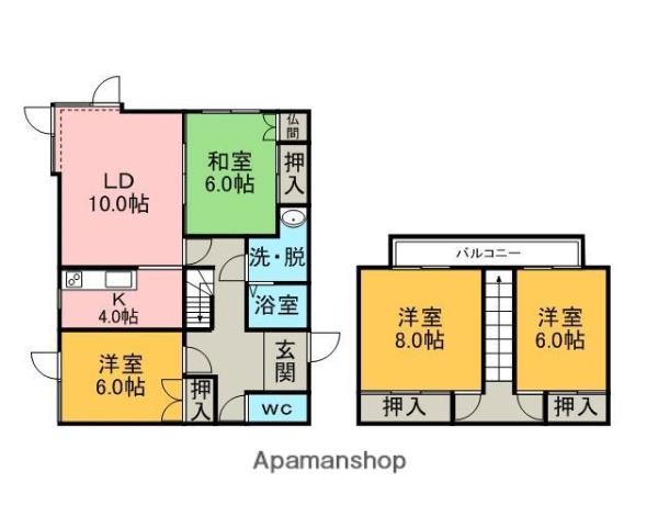 室蘭本線 東室蘭駅 徒歩29分 2階建 築30年(4LDK)の間取り写真