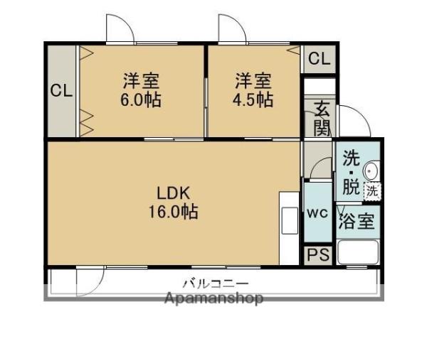 コーポあじさい(2LDK/3階)の間取り写真