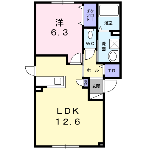 チアトⅠ(1LDK/1階)の間取り写真