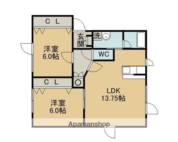グリーンリバー富岸(2LDK/1階)の間取り写真