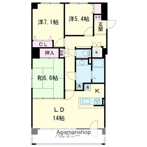 幕西町栗林マンション(3LDK/5階)の間取り写真