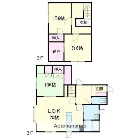 室蘭本線 東室蘭駅 徒歩44分 2階建 築38年(3LDK)の間取り写真