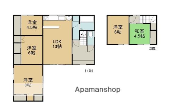 北海道登別市 2階建 築53年(5LDK)の間取り写真