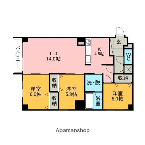 サンヴェール中央(3LDK/4階)の間取り写真