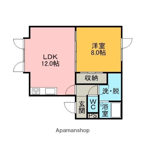 KENSEIタウン B棟(1LDK/2階)の間取り写真