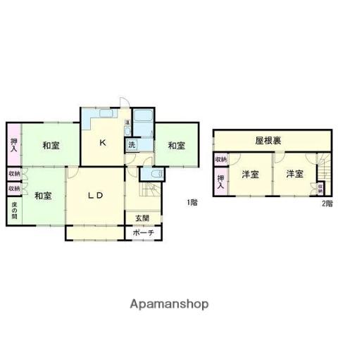 室蘭本線 鷲別駅 徒歩17分 2階建 築56年(5LDK)の間取り写真