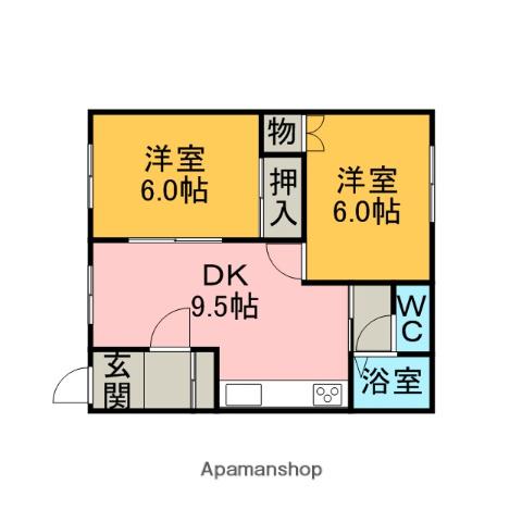 ハイツリバーウェーブ(2DK/2階)の間取り写真