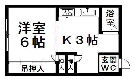 レオパレスひまわり(1K/1階)の間取り写真
