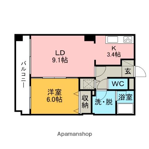 サンヴェール中央(1LDK/3階)の間取り写真