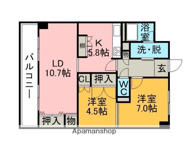 財形第19高砂コーポ(2LDK/7階)の間取り写真