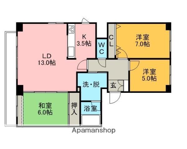 西口ハウス(3LDK/5階)の間取り写真