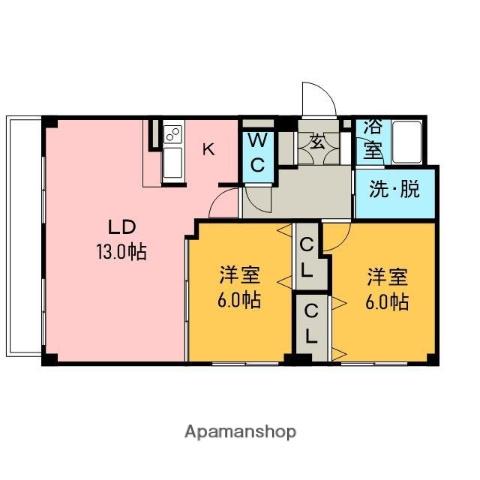 ビラ・ウエストタワー(2LDK/6階)の間取り写真