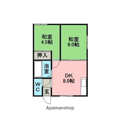 ワシ別ハイツ(2DK/2階)の間取り写真
