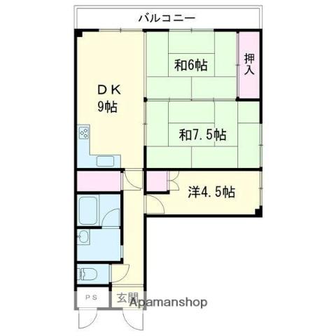 財形第16日の出コーポ(3DK/2階)の間取り写真