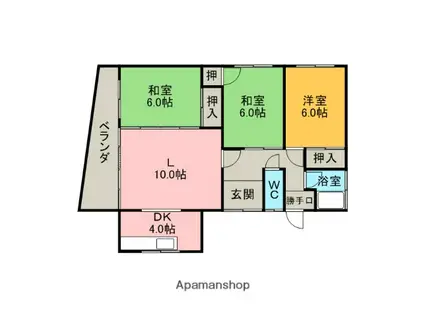 室蘭本線 母恋駅 徒歩14分 2階建 築43年(3LDK)の間取り写真