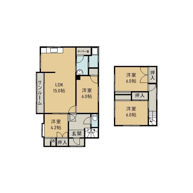 室蘭本線 室蘭駅 徒歩43分 2階建 築57年(4LDK)の間取り写真