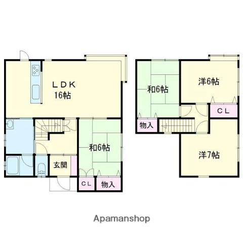 室蘭本線 崎守駅 徒歩16分 2階建 築35年(4LDK)の間取り写真