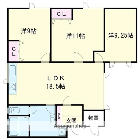 室蘭本線 鷲別駅 徒歩20分 1階建 築46年(3LDK)の間取り写真