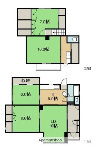 室蘭本線 室蘭駅 徒歩36分 2階建 築61年(4LDK)の間取り写真