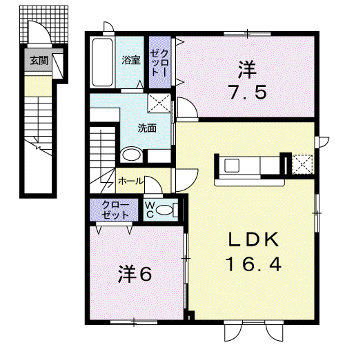 シュエットⅠ(2LDK/2階)の間取り写真