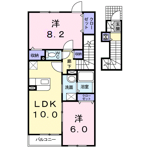 グランデ・ミロウ(2LDK/2階)の間取り写真