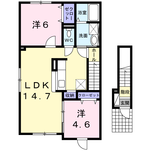 ブラン・プレジール(2LDK/2階)の間取り写真