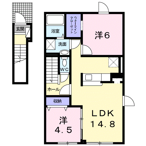 ヴィラKⅡ(2LDK/2階)の間取り写真