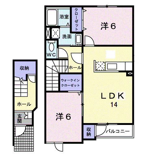 ボヌールⅠ(2LDK/2階)の間取り写真