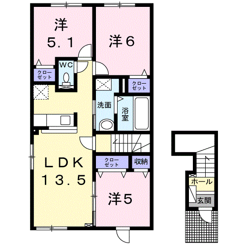メゾンブローテⅥ(3LDK/2階)の間取り写真