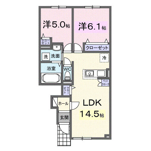 ノースヒル Ⅵ(2LDK/1階)の間取り写真