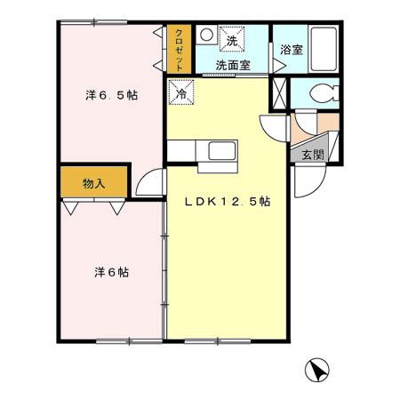 グランドソレイユ(2LDK/1階)の間取り写真