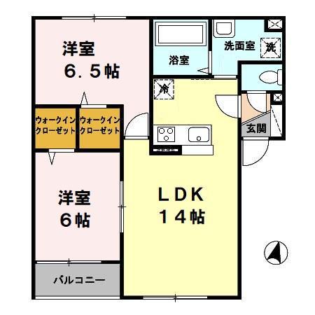ジラソーレⅡ(2LDK/1階)の間取り写真