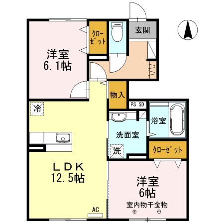 SAKURA(2LDK/1階)の間取り写真