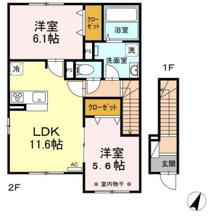 セジュール沼ノ端中央Ⅵ(2LDK/2階)の間取り写真