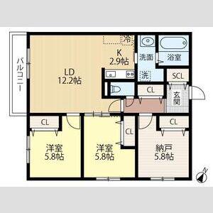 WELLBRIGHT朝日RESIDENCE(3LDK/2階)の間取り写真