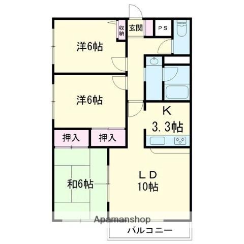 グランドール三光町(3LDK/2階)の間取り写真