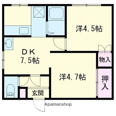 エステートライフ青葉花園(2DK/2階)の間取り写真