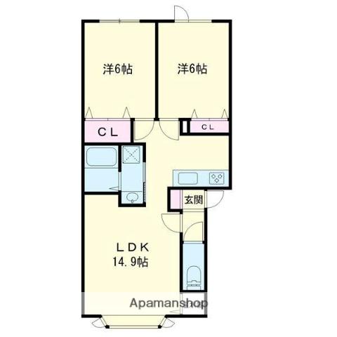 レスミルズ(2LDK/1階)の間取り写真