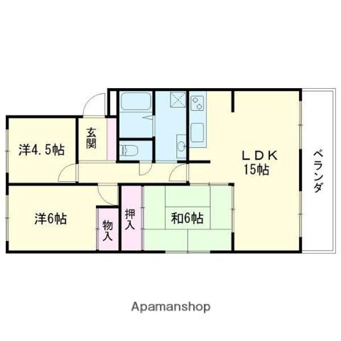 第2日の出ハイツ(3LDK/1階)の間取り写真