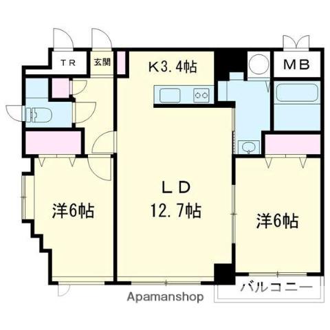 グランドール東開(3LDK/3階)の間取り写真