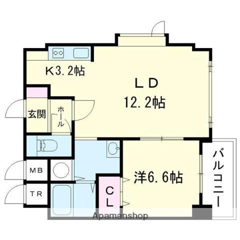 グランドール東開(1LDK/2階)の間取り写真