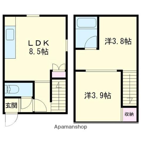 シングルエース(2DK/1階)の間取り写真