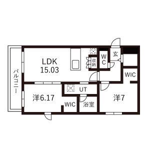 ピオネロ恵庭Ⅳ(2LDK/2階)の間取り写真