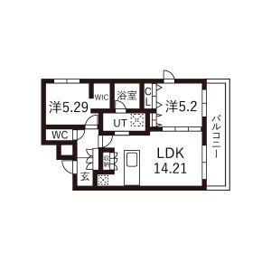 ピオネロ恵庭Ⅳ(2LDK/3階)の間取り写真