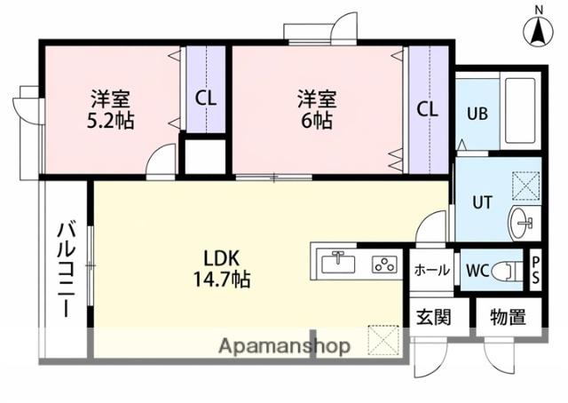 BLUE DOT.Ⅱ(2LDK/2階)の間取り写真