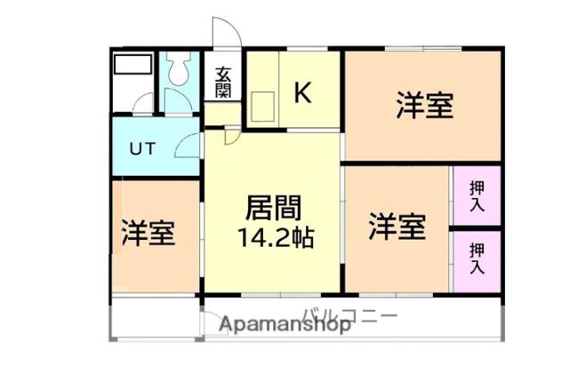 グランドハイツ新明A棟(3LDK/3階)の間取り写真