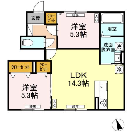 FIRST SKY C C棟(2LDK/1階)の間取り写真